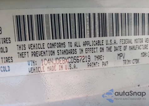 2012 Jeep Compass Latitude из США, поврежденный, VIN 1C4NJDEBXCD567219